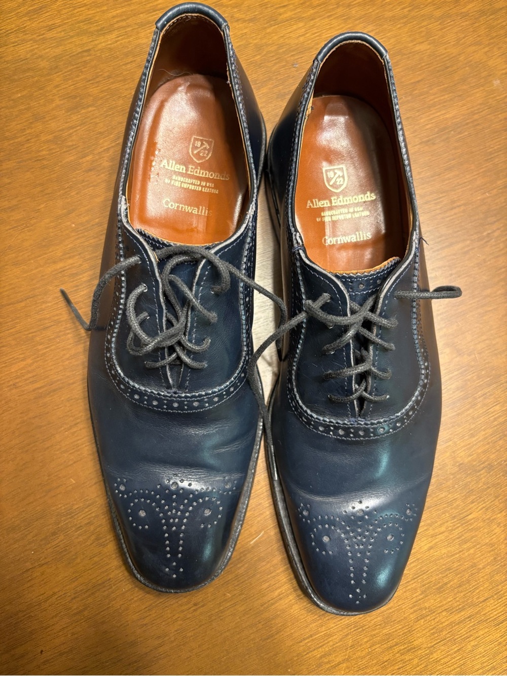 Allen Edmonds Navy and Brown Leather Wingtip Derbys